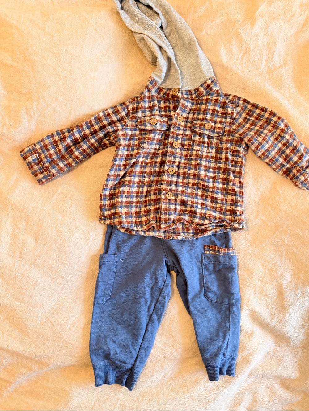 Carter's Button Up Flannel and Blue Cargo-Style Jogger Pants Set Baby